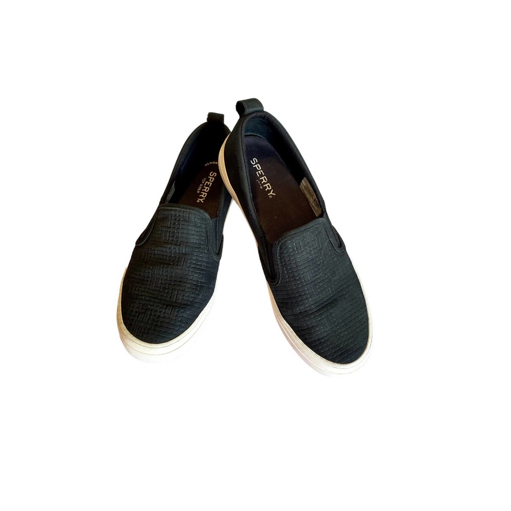 Sperry Top Sider Leather Slip On Loafers Memory Foam Size 7 Black